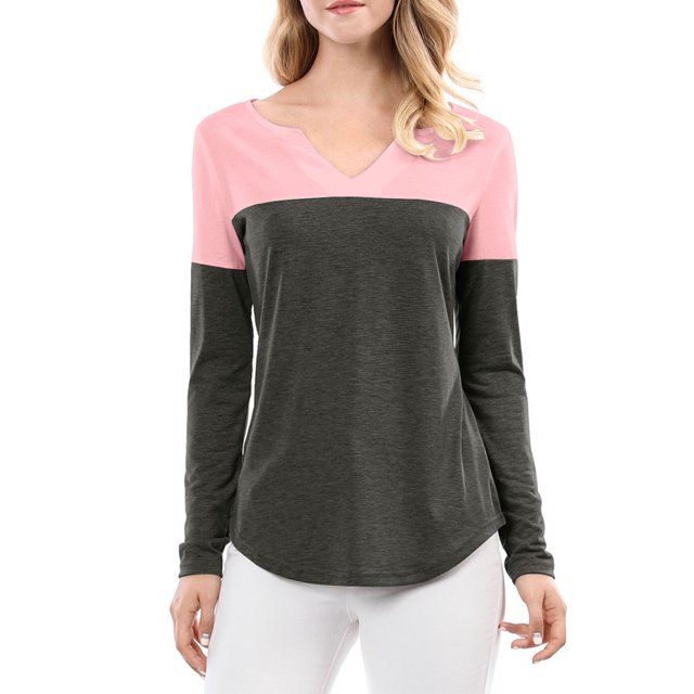 Unique Bargains T-Shirt Casual à Manches Longues à Col en V pour Femmes