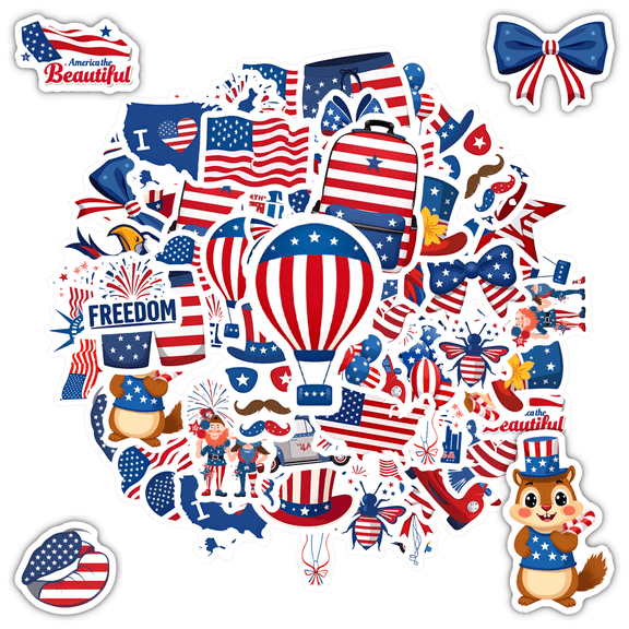 35pcs-50pcs Patriotic Stickers Stationery Stickers American Graffiti Decals Waterproof Stickers for Luggage Laptop Suitcase