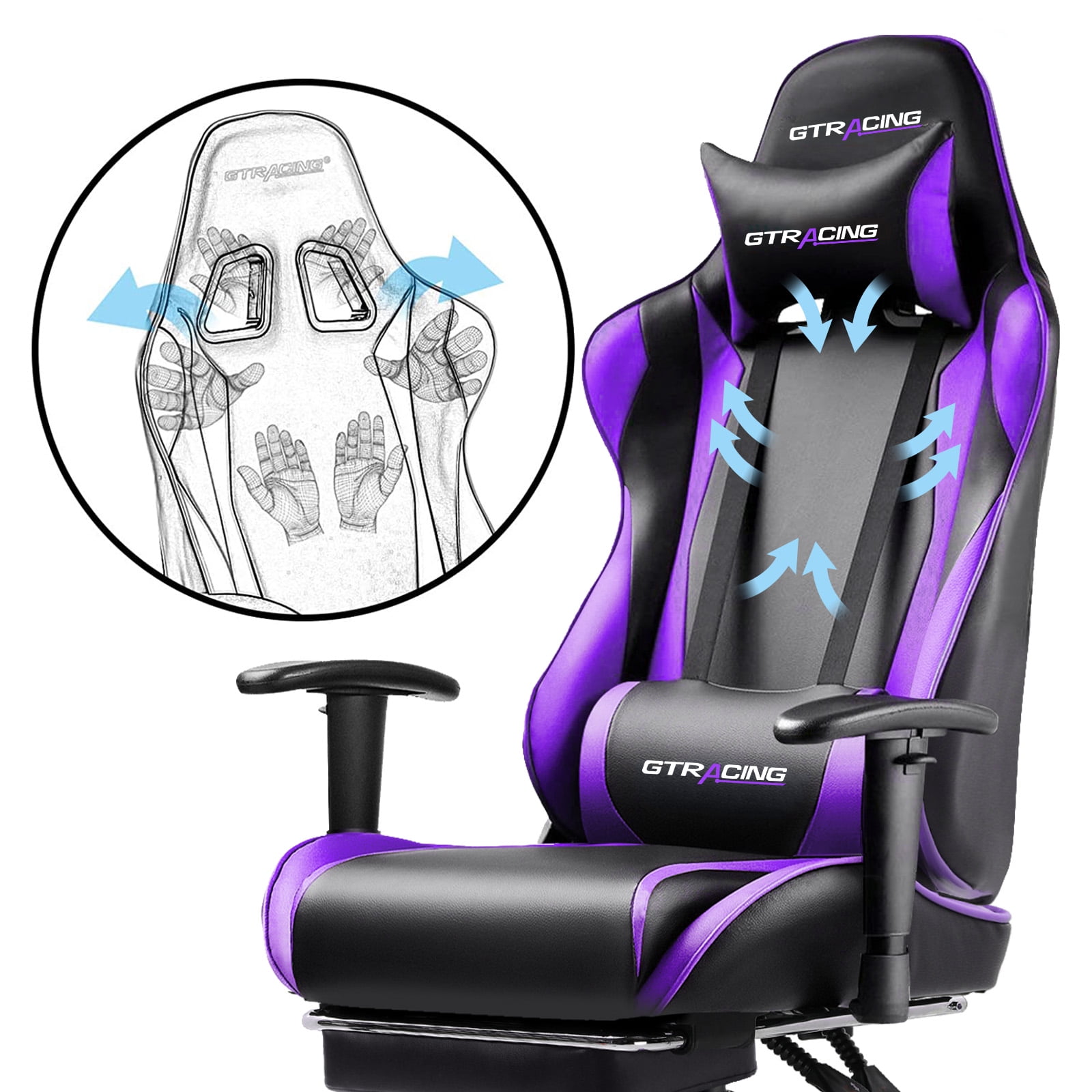 GTRACING Gaming Chair with Footrest Ergonomic Reclining Office Chair Swivel Rocker, Purple