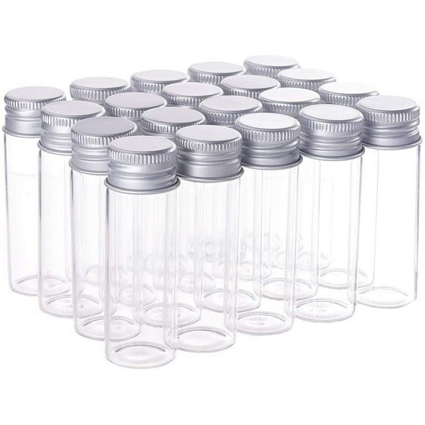Paquete de 20 frascos de vidrio de 15 ml/0,5 oz para muestras con tapones de aluminio roscados.