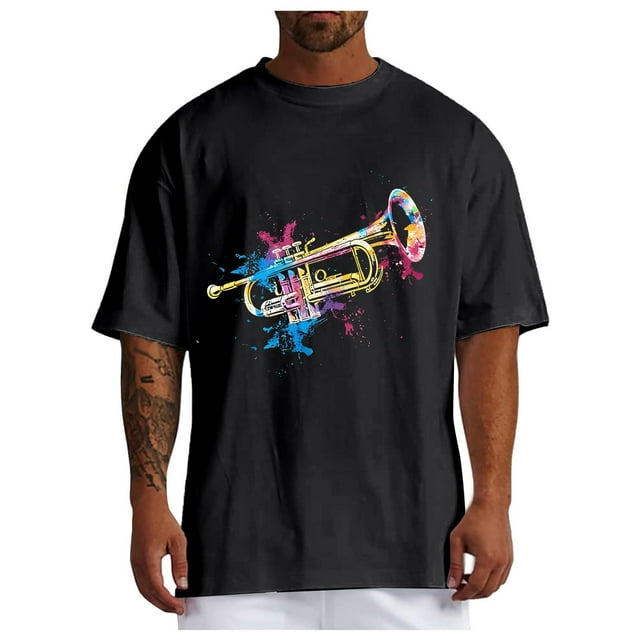Xdzjlr Chemises pour Hommes Imprimé Instrument Unique Col Rond Usage Quotidien T-Shirts Polyvalents Tendance Chemises pour Hommes