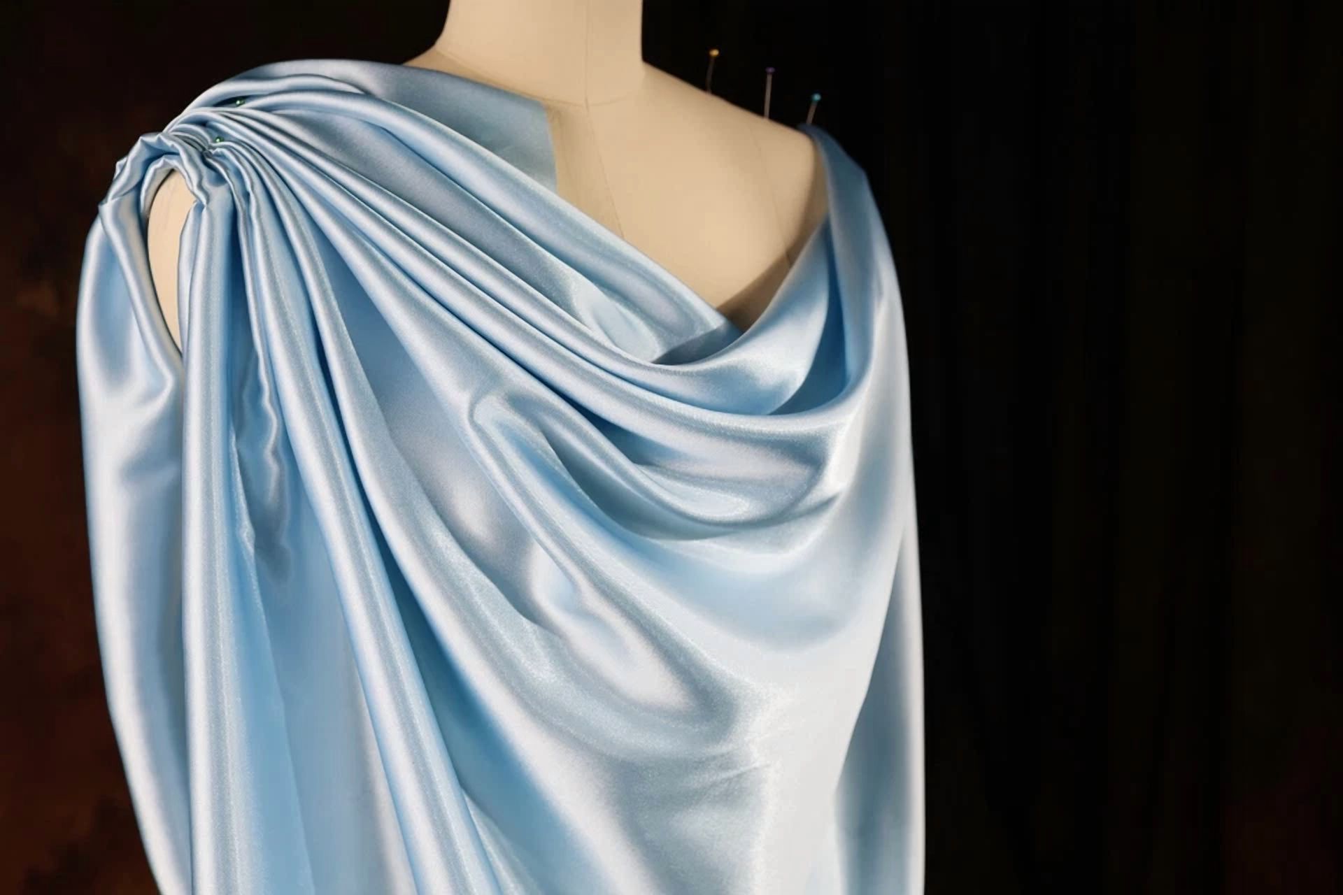 BUTTERFLY- Blue Satin Charmeuse Fabric By The Yard 120