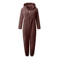 thumbnail image 4 of Abcnature Women Long Sleeve Hooded Jumpsuit Pajamas Casual Warm Rompe Sleepwear Brown M, 4 of 6