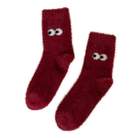 

2 packs* Fun Socks Women Autumn And Winter Tube Socks Cute Eyes Plush Socks Fashion Casual Socks