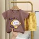 thumbnail image 2 of Honeeladyy - Liquidación de ahorros de verano para niñas, camisetas casuales de manga corta con cuello redondo y pantalones cortos estampados, conjuntos para uso diario (café, 7-8 años), 2 of 3