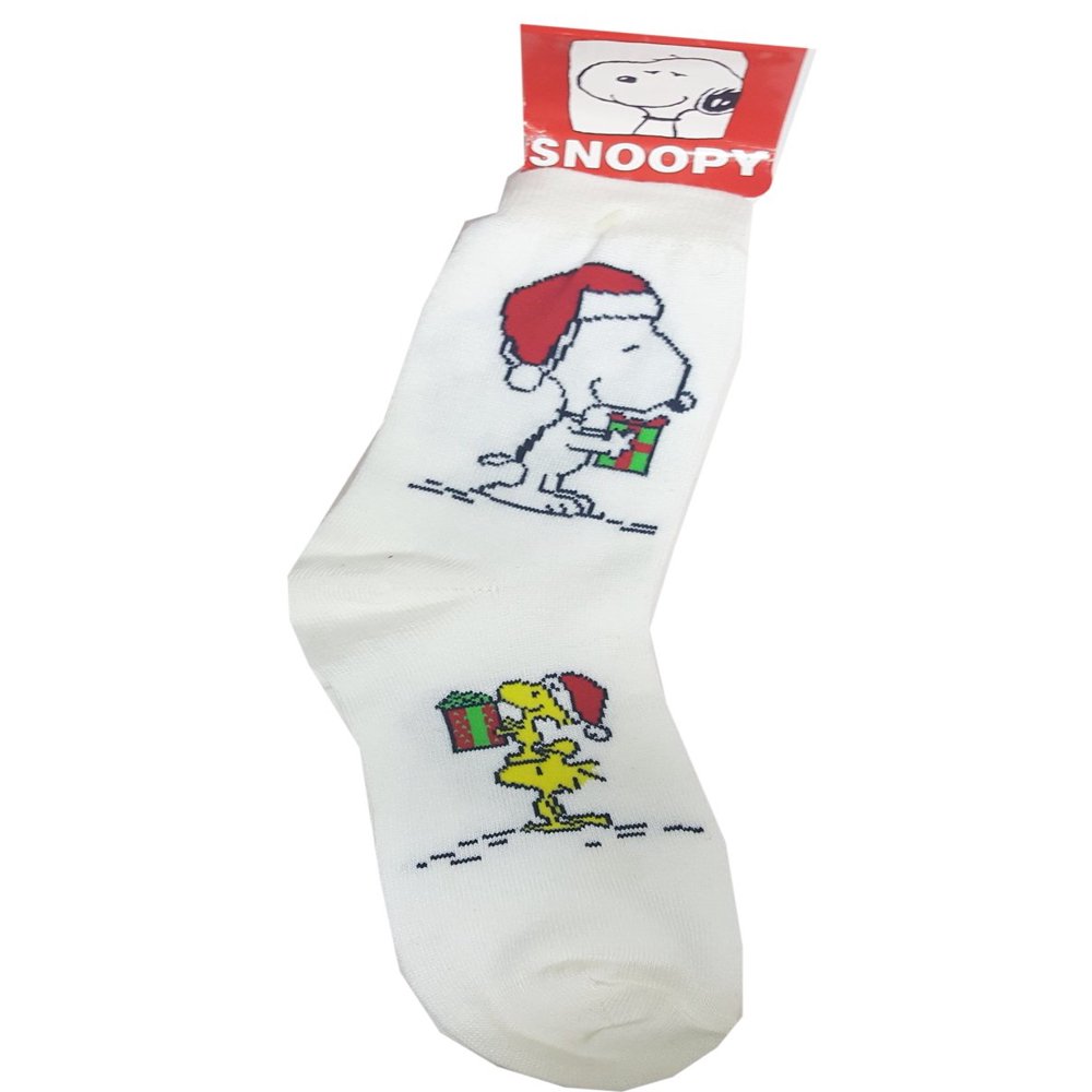 Vintage Peanuts Christmas Snoopy & Woodstock Ladies Socks White/Red