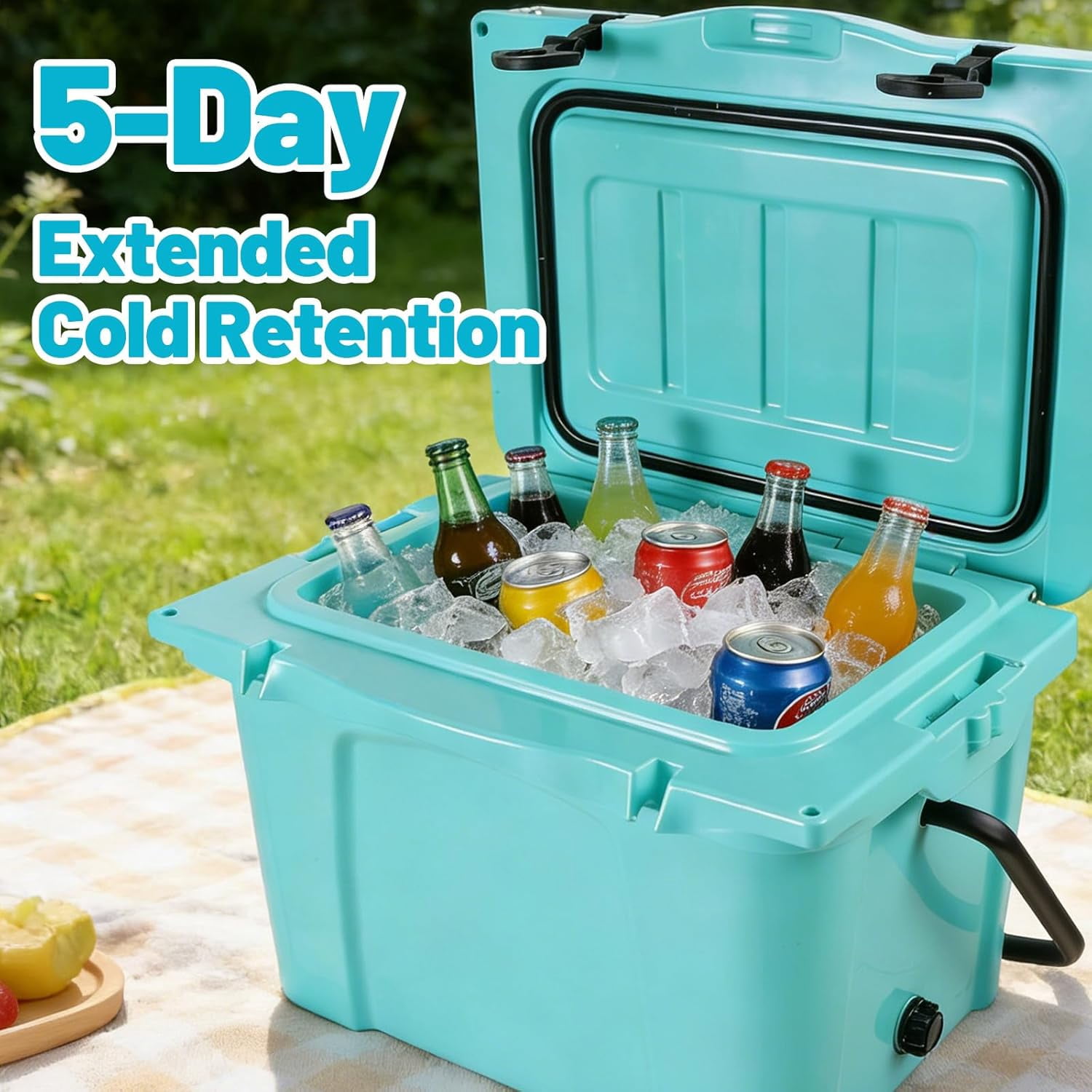 Elleree 25 Quart Cooler, Portable Ice Chest with Bottle Opener, Forming Ruler, Outdoor Camping Cooler Box for Fishing/Beach/Picnic