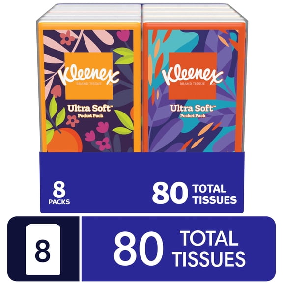 Kleenex On-The-Go 3-Ply Facial Tissues, 8 Pack (80 Total Tissues)