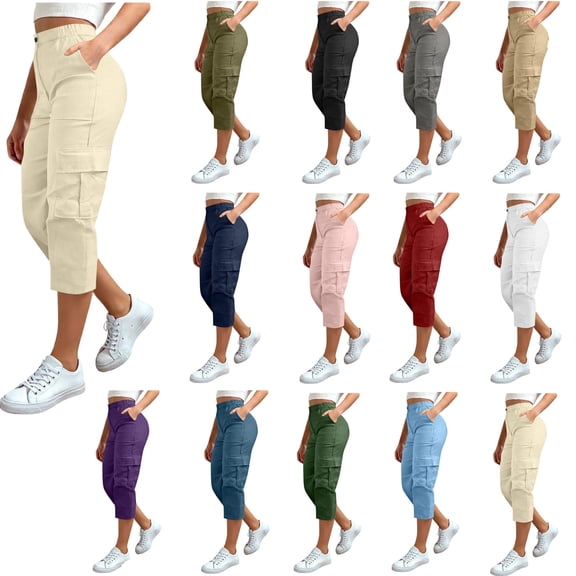 Lzobxe Cargo Capri Pants for Women Plus Size Summer Casual High Waist Straight Leg Capris Outdoor Hiking Workout Cropped S-5XL