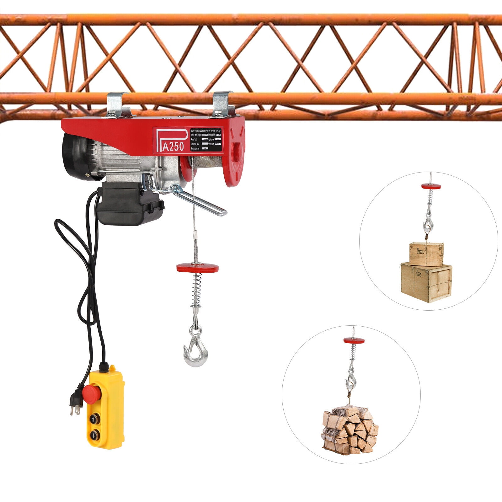 Electric Hoist Winch Hoist Crane Lift W/ Wired Remote Control 550lbs 250KG Red