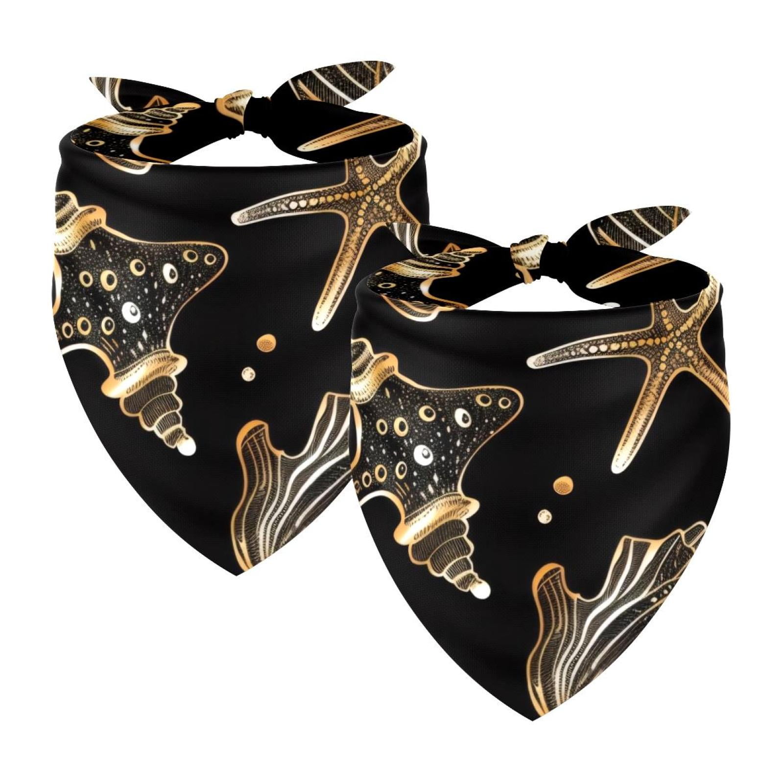 PhooArto Golden Starfish Shell Silhouette Dog Bandanas 2 Pack Soft Washable Pet Scarf Triangle for Large Dogs Puppies and Cats