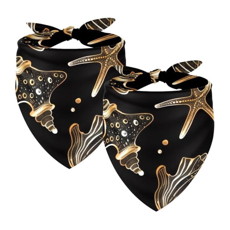 PhooArto Golden Starfish Shell Silhouette Dog Bandanas 2 Pack Soft Washable Pet Scarf Triangle for Large Dogs Puppies and Cats