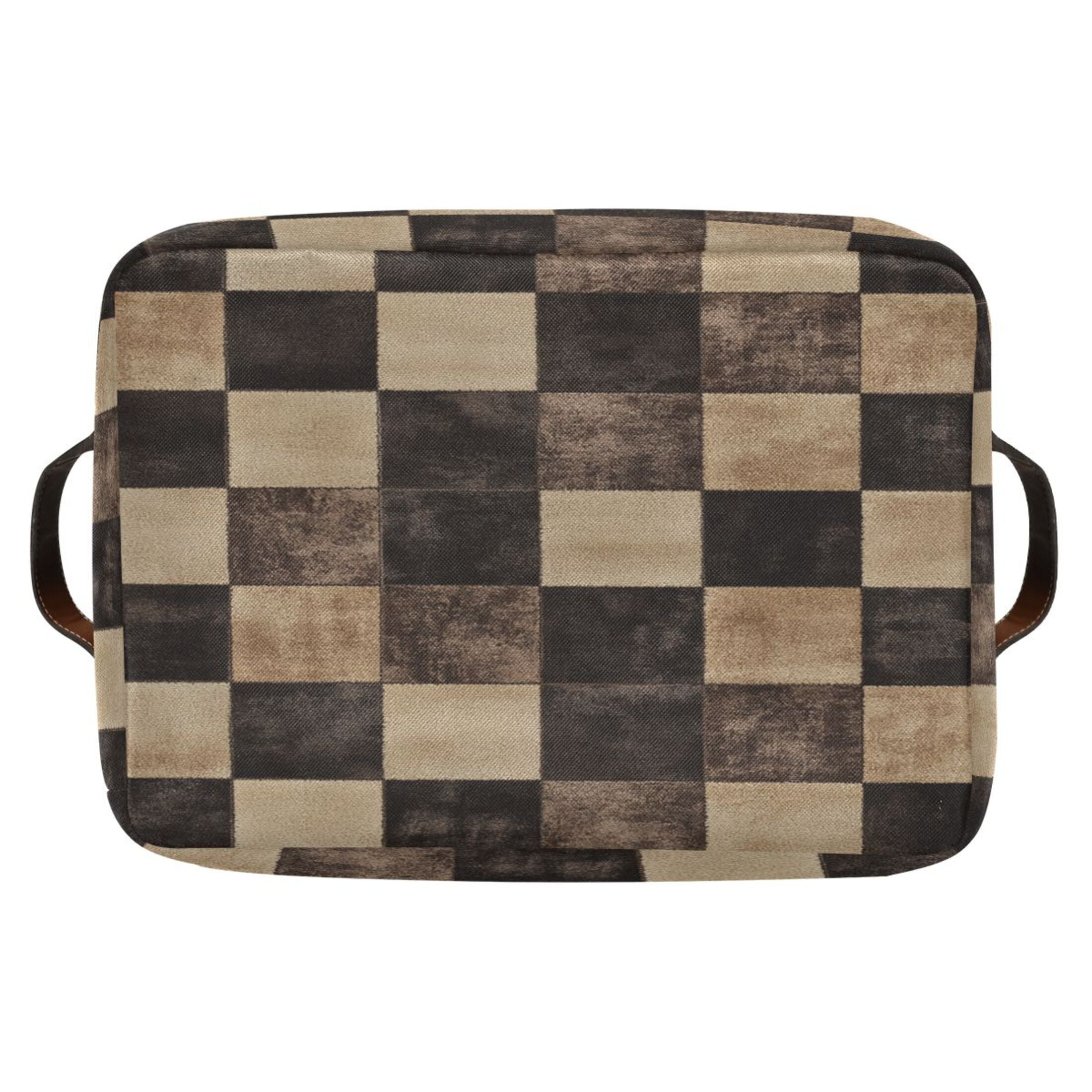 Brown and Black Tartan Foldable Storage Basket,Canvas Fabric Foldable Storage Bins with Handles Open Home Storage Bins Boxes for Toy Book Shelf Closet Baskets