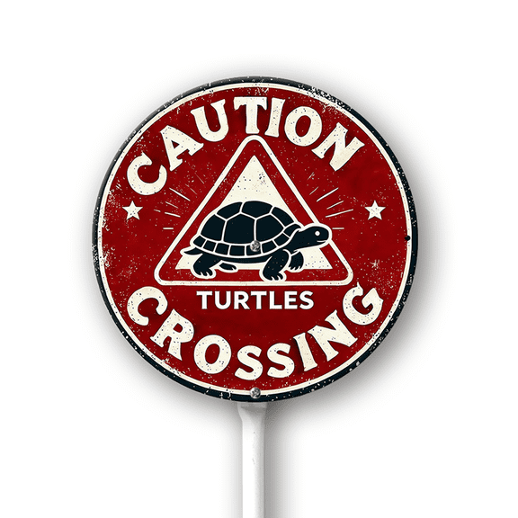 Eveokoki Caution Turtle Crossing Sign With Stake For Neighborhoods Yard Aluminium Caution Signs 9.2x9.2inch Round Farm Decorations Yard Lawn Walkway Decorations Animal Signs