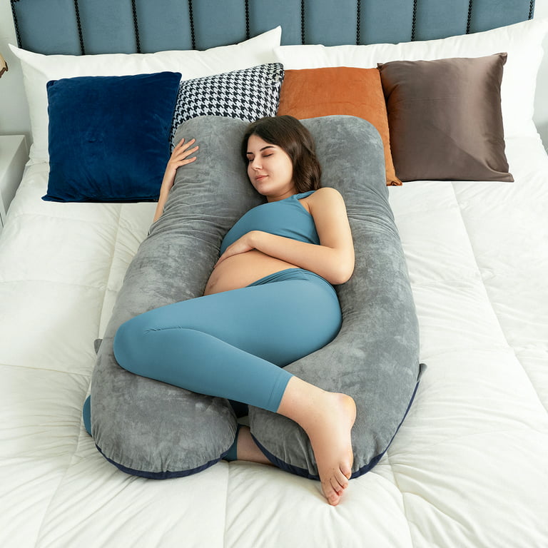 Queen Rose Pregnancy Pillow U Shaped,Full Body Maternity Pillow with Velvet Cover, Gray