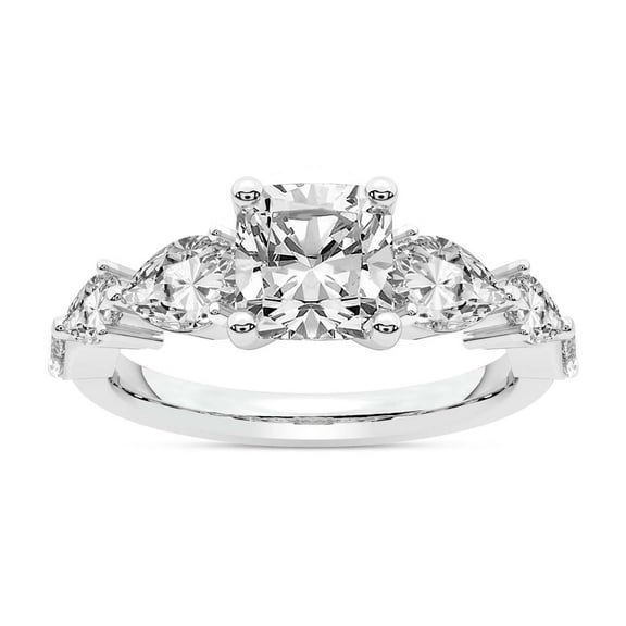 IGI Certified 1 Carat Cushion Shape Lab Grown Diamond Engagement Ring | 14K White Gold | Frances Side Stone Diamond Ring | FG-VS1-VS2 Quality Friendly Diamonds