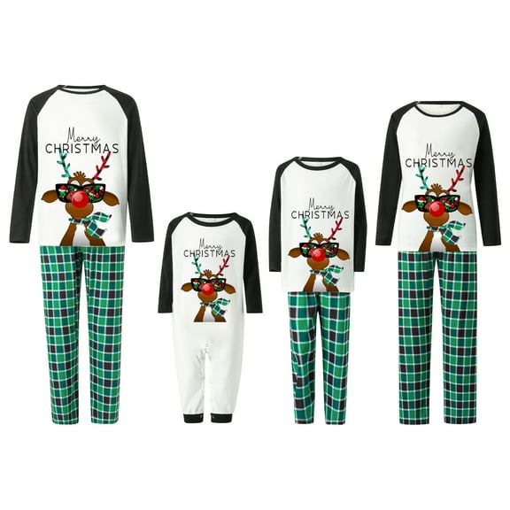 Christmas Pajamas for Family Long Sleeve Sunglasses Reindeer Print Tops   Pants Set Winter Sleepwear