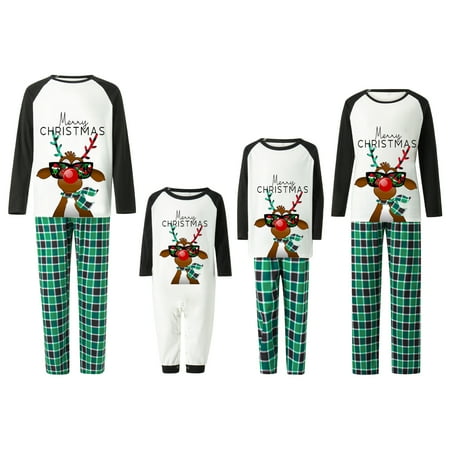 

Christmas Pajamas for Family Long Sleeve Sunglasses Reindeer Print Tops + Pants Set Winter Sleepwear