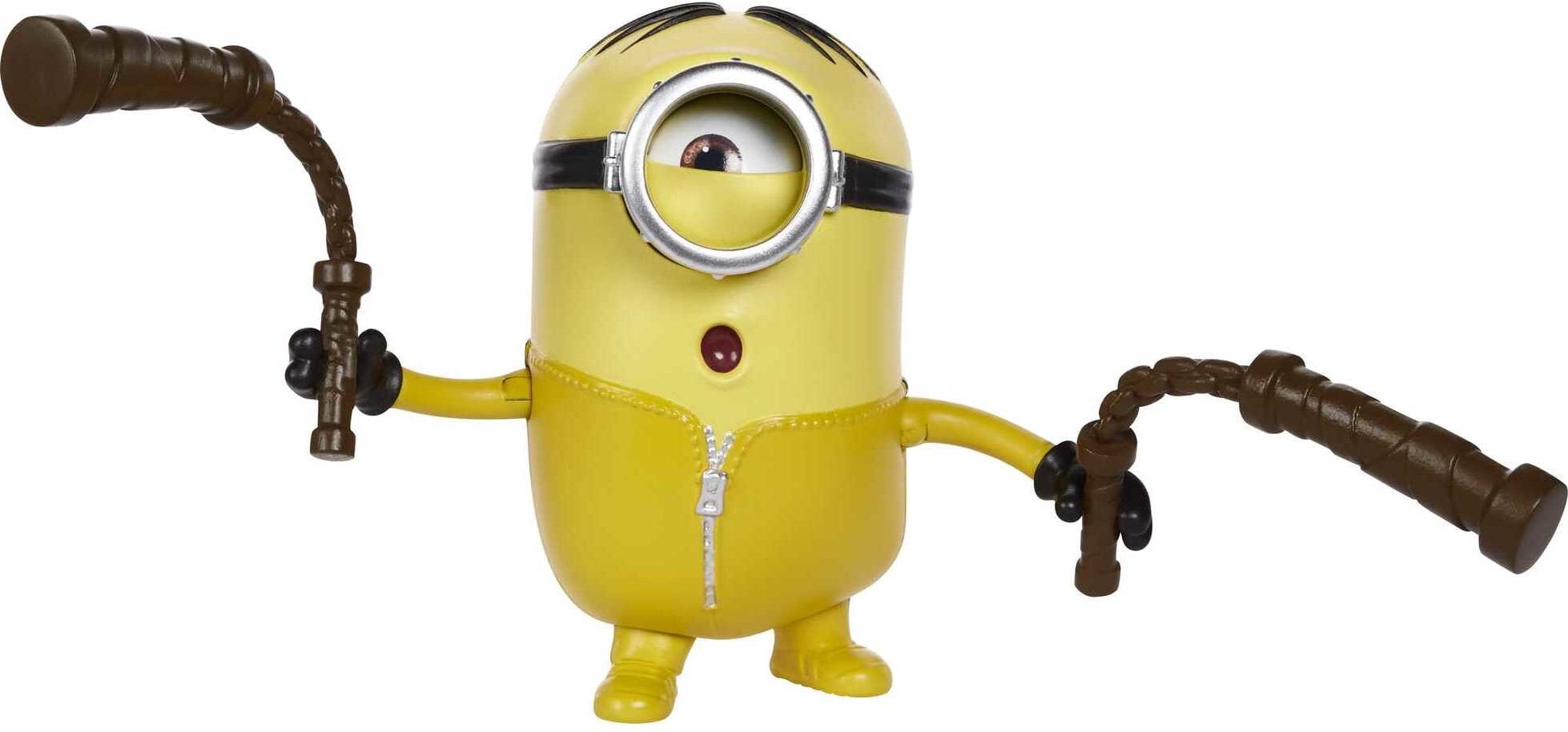 Minions: Rise of Gru Stuart Action Figure with Nunchuk-Swinging Motion and Accessories, Approx 4-in, Gift for Kids and Collectors