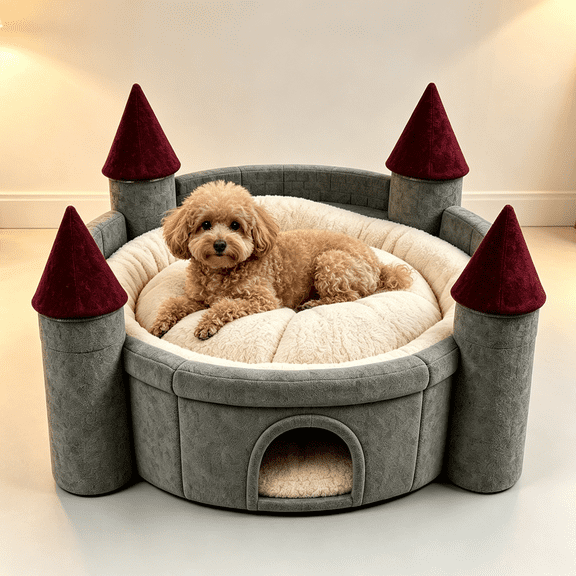 Castle Pet Bed, Fairytale Castle‑Style Pet Bed with Tower Details, Soft Plush Cushion Sleeping Bed for Dogs and Cats, Home Decor Pet Hut