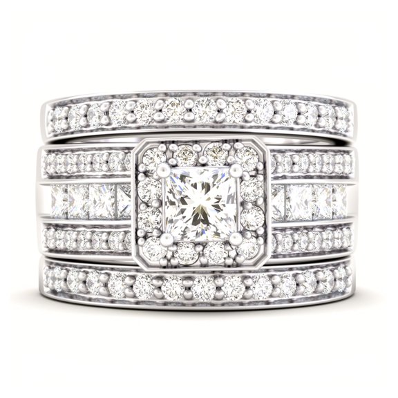 Taylor Wedding Ring Set for Women 3pc Halo Engagement Bridal Bands Cz Ginger Lyne Collection