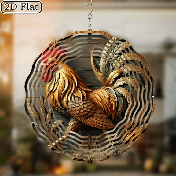 3D Metal Rooster Hanging Wind Chime - Concentric Spiral Design for Courtyard and Garden Decoration Modern Art Natural Inspiration Wind Chime