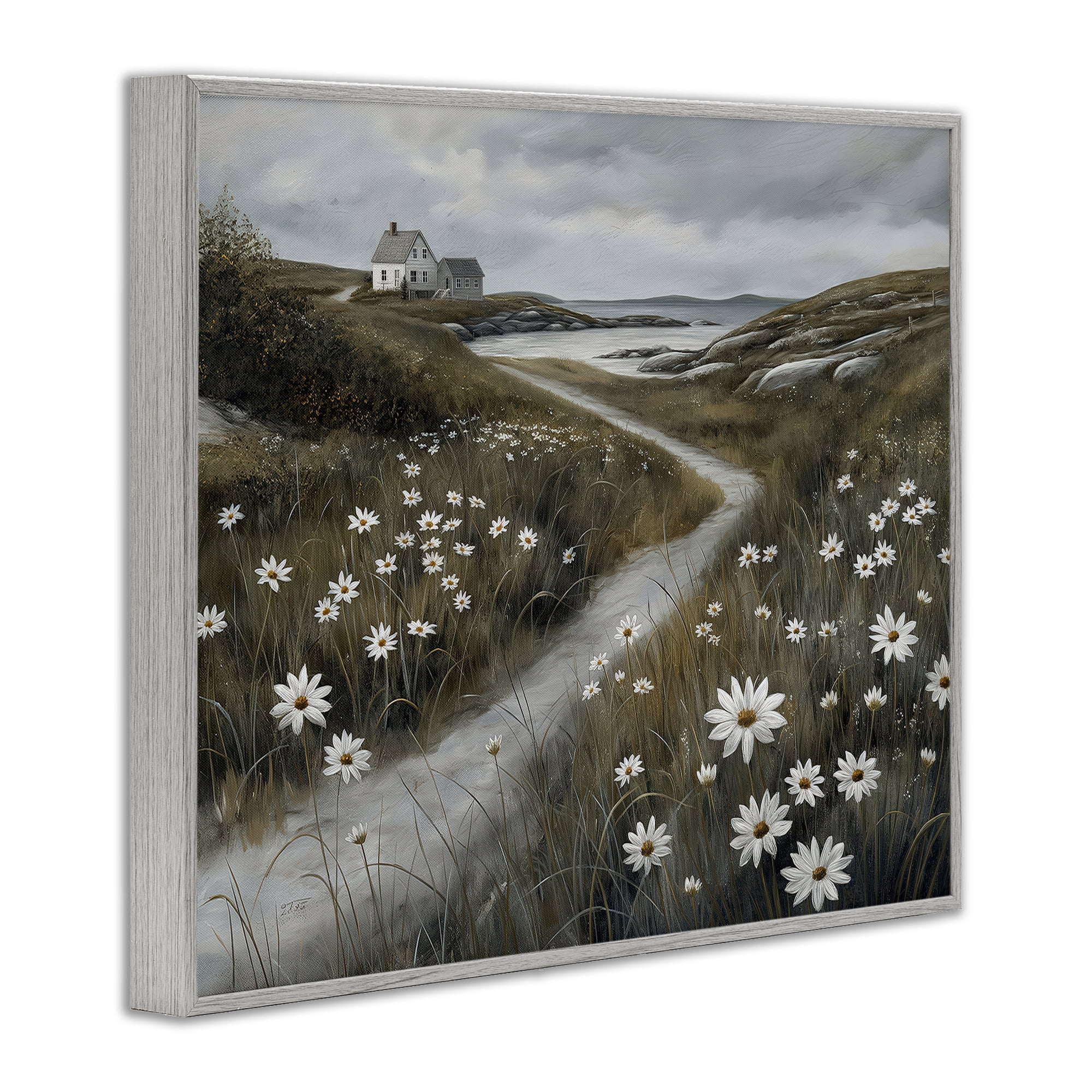 Stupell Industries Daisies Along Coastal Path Gray Framed Giclee Art, design by Imagine It Images