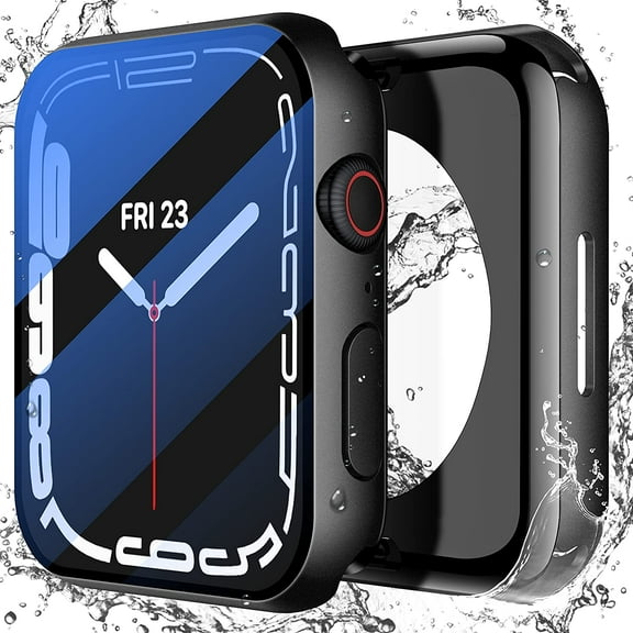 [2 in 1] Waterproof Case with Tempered Glass Screen Protector for Apple Watch Series 6 SE Series 5 Series 4 40mm, Front & Back Shockproof Hard Protective Cover for iWatch, Matte Black