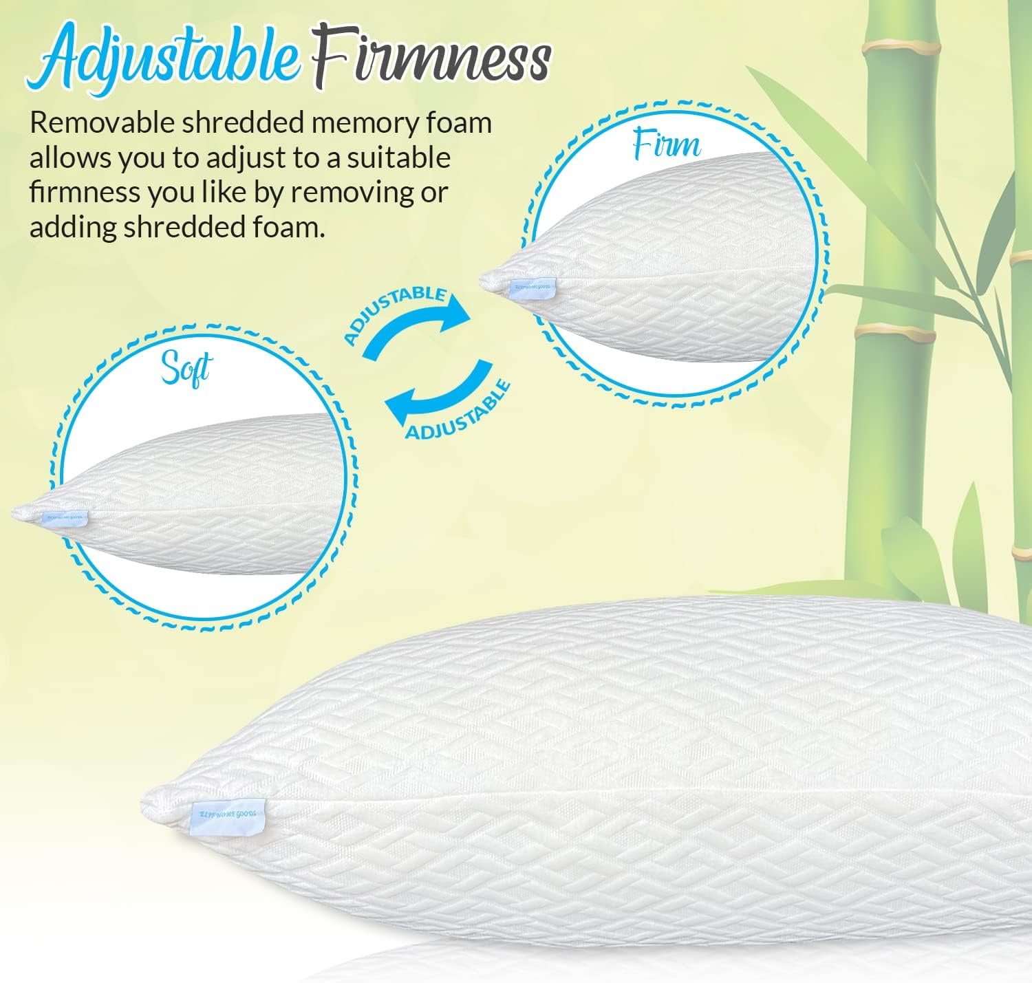2 Pack King Size Bamboo Pillow, Memory Foam Bed Pillows with Washable Pillowcases, King (2 Pack)