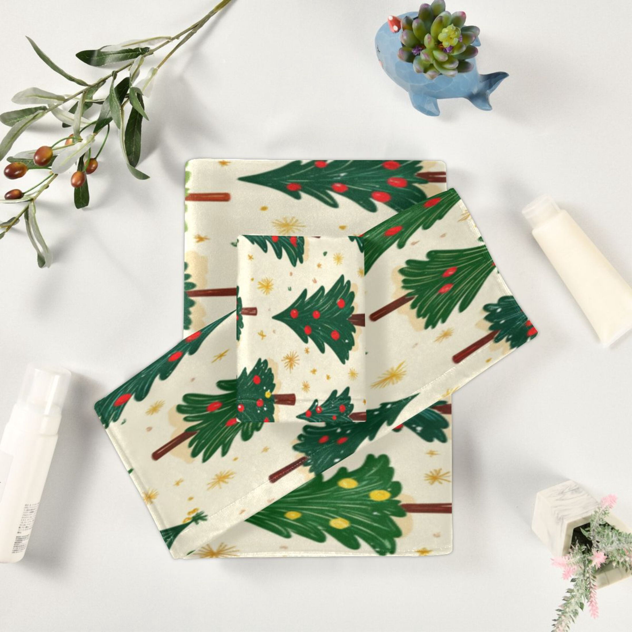 Three-Piece Towel Set Face Towel Towel Set Hand Towel Bath Towel Cotton Bath Towels Bath Towel Sets Hand Bath Towels Green Christmas Tree