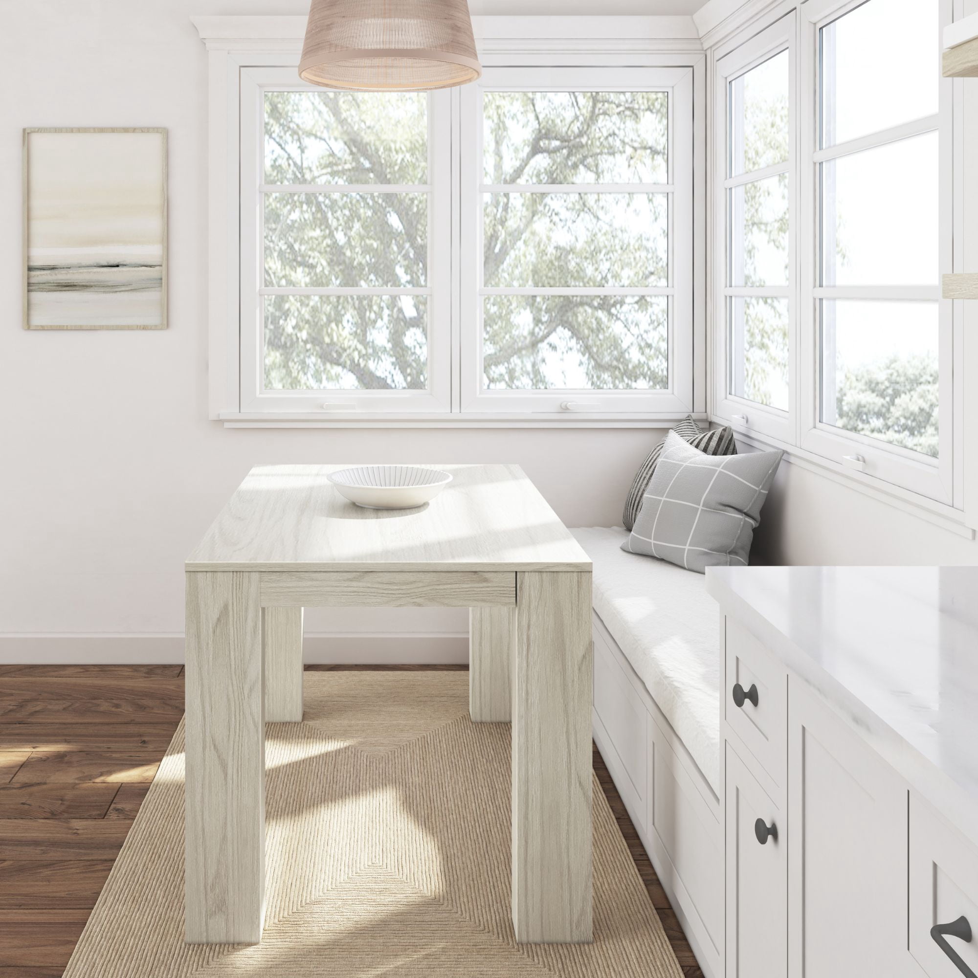 Plank+Beam 48" Modern Dining Table for 4, Solid Wood Rectangular Dining Table for Kitchen/Dining Room, White Sand Wirebrush
