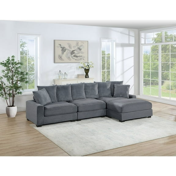 Poundex 4-Pcs Dark Gray Corduroy Modular Set