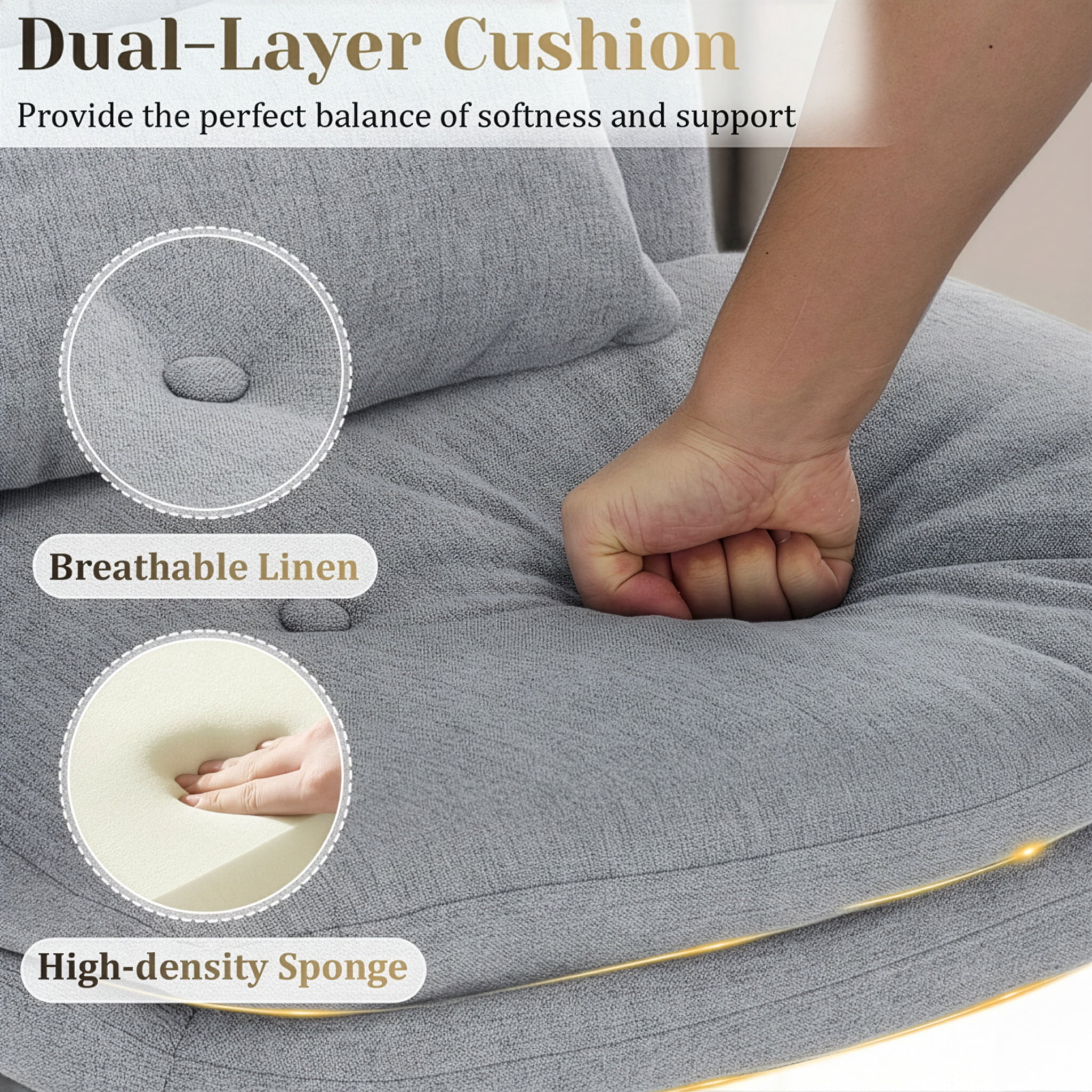IPKIG Small Armless Criss Cross Chair, Adjustable Swivel Home Office Desk Chair with Lumbar Support Pillow for Computer, Living Room, Linen Gray