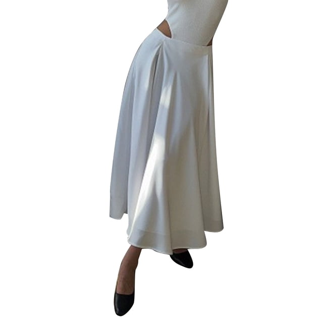 Aayomet Jupe à Sequins pour Femmes Ceinture Élastique Cachée Évasée Décontractée Jupe Midi (Blanc, m)