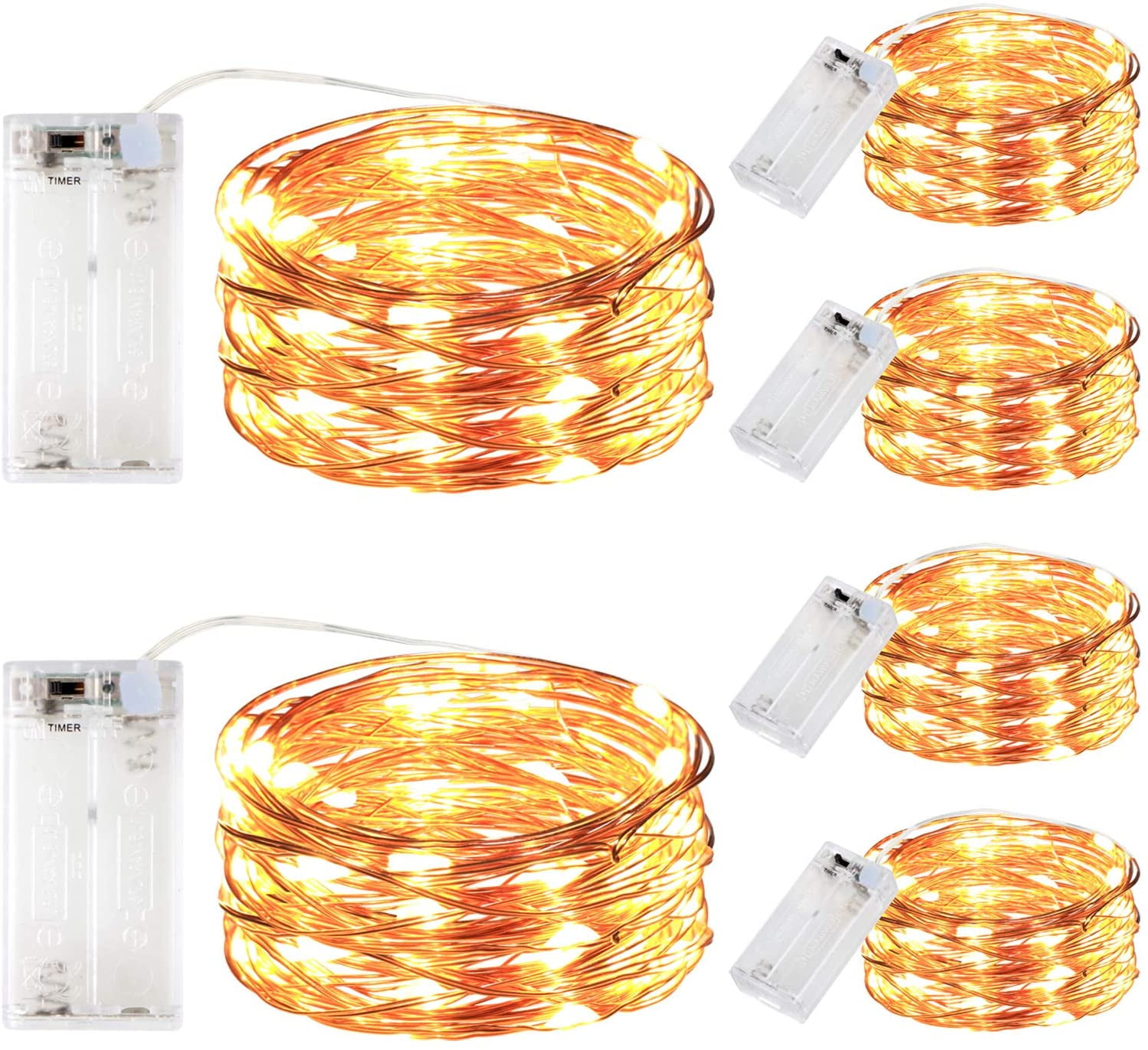 6 Pack Led Fairy String Lights Battery Operated With Timer 10ft 30leds Battery Powered Copper