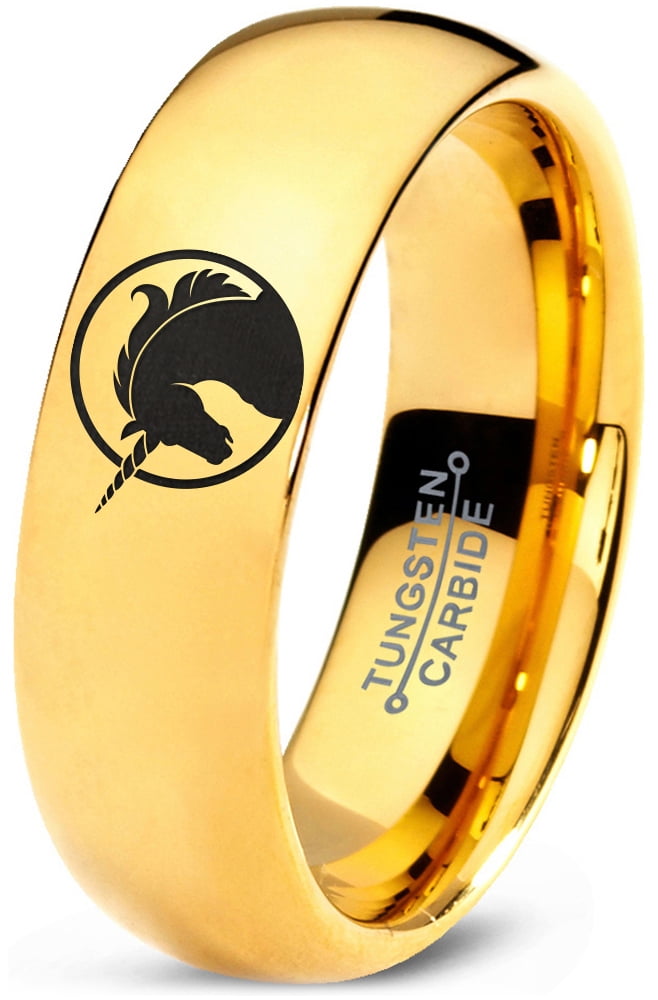 Tungsten Legendary Mythical Unicorn Band Ring 7mm Men Women Comfort Fit 18k Yellow Gold Dome Polished