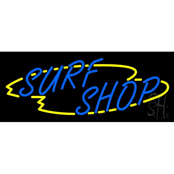 Surf Shop LED Neon Sign 13" Tall x 32" Wide - inches Black Square Cut Acrylic Backing, with Dimmer - Premium built indoor Sign for Storefront, Store interior, School, College, Sports complex.