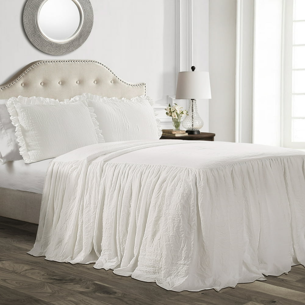 Lush Decor Ruffle Skirt Polyester Bedspread, Queen, White, 3-Pc Set ...