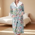 thumbnail image 2 of Women's Fleece Plush Robe Long Warm Plush Bathrobe Loungewear Jacket Printed Comfort Robe, 2 of 5