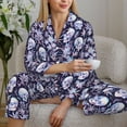 thumbnail image 5 of KLL Skull flower crystal Print Women's Long Sleeve Pajamas with Pants Sleepwear Loungewear 2 Set-XX-Large, 5 of 7