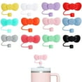 thumbnail image 2 of Clearance! 2 Pcs Cute Bow Covers Cap Toppers Tips Compatible With 40/30 Oz Tumbler Cups Reusable Cute Silicone Lids Protectors For 0.4 In/10Mm Ley Cups Accessories, 2 of 8