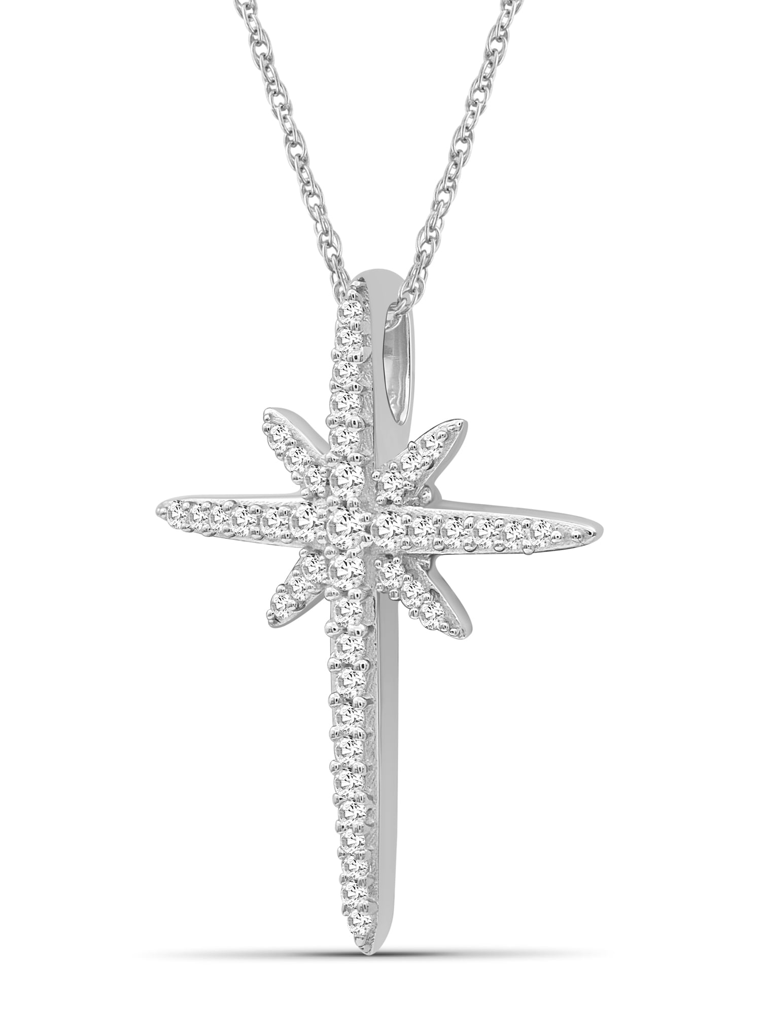 JewelersClub Sterling Silver 0.20 CTW Diamond Cross Pendant Necklace for Women White Diamonds + 18” Rope Chain Included JewelersClub Sterling Silver