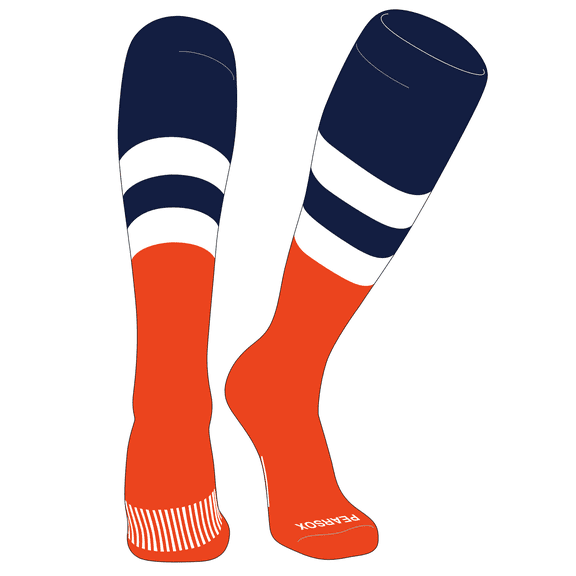 PEAR SOX Striped OTC Baseball, Softball, Football Socks (D) Navy, White, Orange (XS)