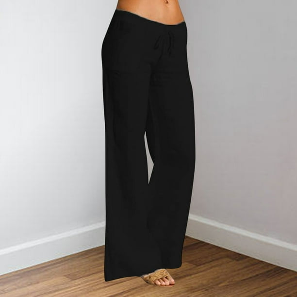 Pantalones Rectos Pantalones casuales de mujer Bolsillos de lino de algodón con cordón Pantalones de dama (Negro L) Cgtredaw para Mujer Negro T S