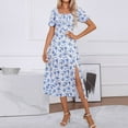 thumbnail image 2 of asddcavvf Robes pour Femmes Été Imprimé Floral Ajusté Col Carré Ourlet Fendu Léger, 2 of 8