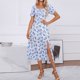 thumbnail image 1 of WILLBEST Vestidos de Verano para Mujer, Estampado de Flores, Ajustados, Cuello Cuadrado, Dobladillo Dividido, Ligero, Estilo Bohemio Extra Grande, 1 of 3