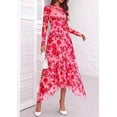 thumbnail image 3 of PRETTYGARDEN Women's Floral Mesh Midi Dress,Fall Wedding Guest Dresses, Sheer Long Sleeve, Mock Neck, A-line, Fit & Flare, Cocktail Holiday Party, Date Night Outfits, 3 of 7