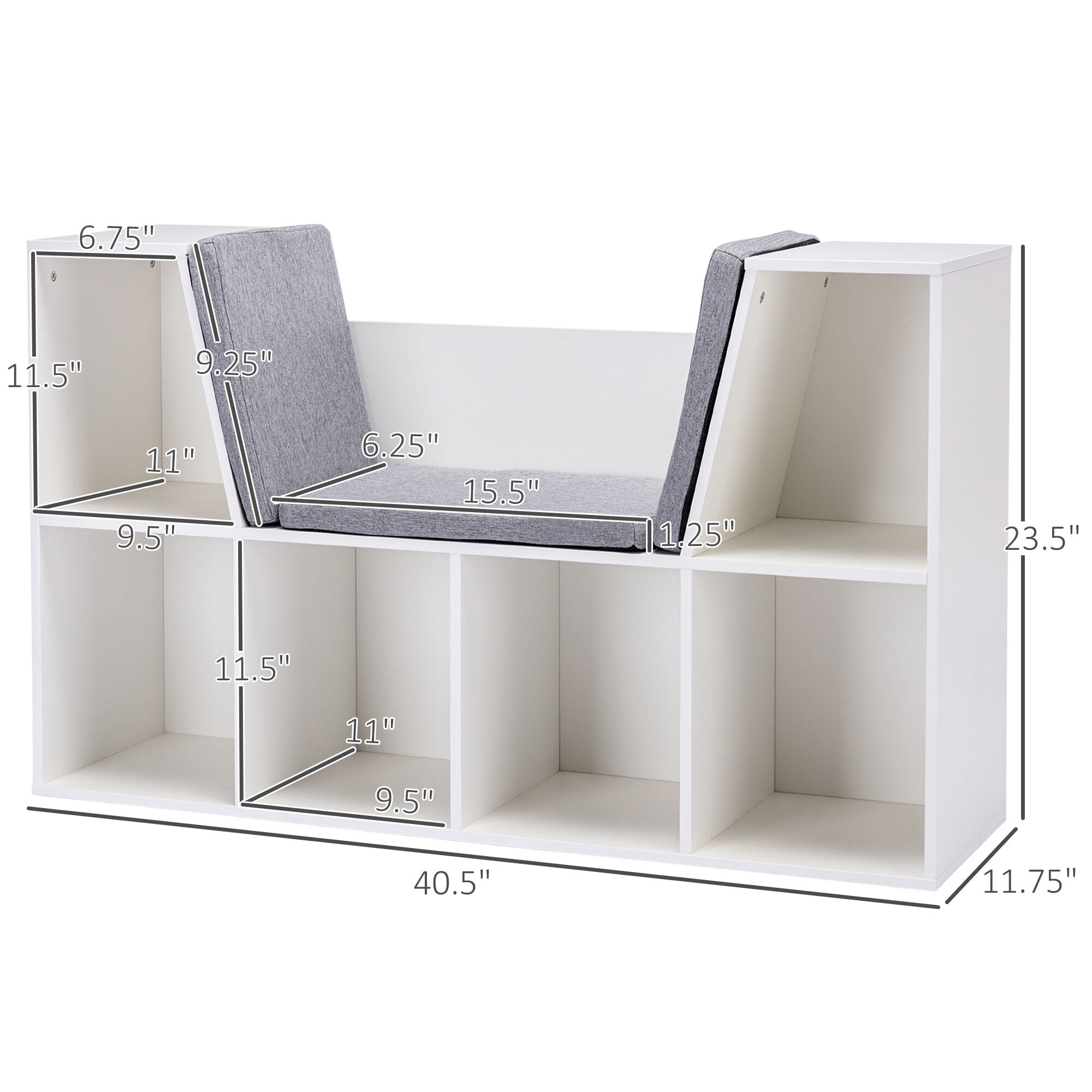Kids Furniture HOMCOM 6-Cubby Kids Bookcase with Reading Nook and Cushion, Multi-Purpose Storage Organizer for Bedroom, Living Room, Pure White,Baby Furniture
