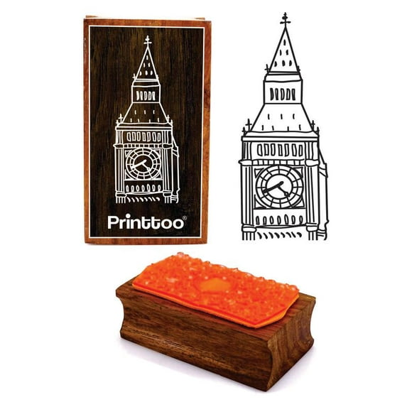 Printtoo Big Ben Clock Tower Rectangular Wooden Rubber Stamp Block Scrap-Booking