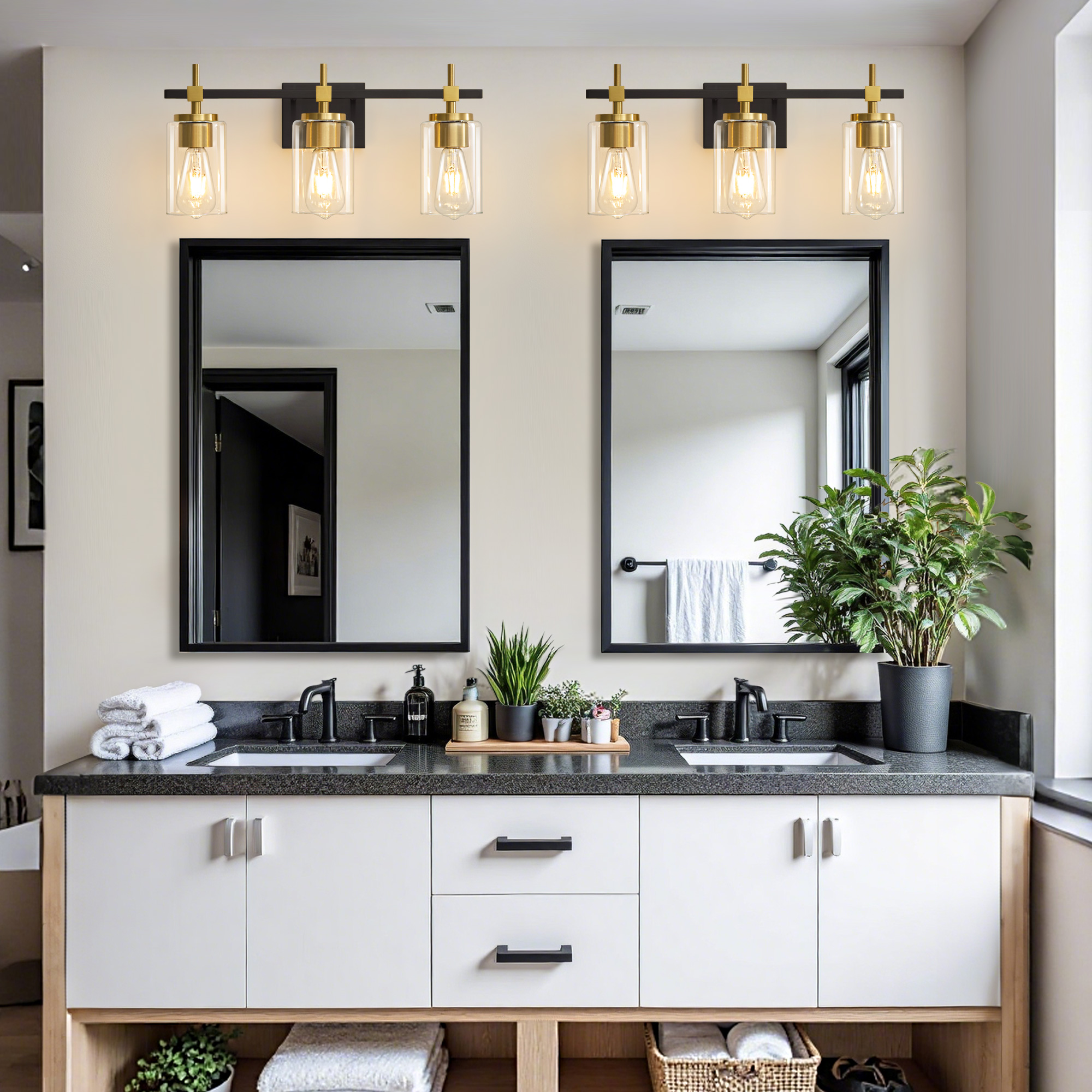 Deyidn 3-Light Black Gold Modern Vanity Light, 20-inch Luxury Mirror Lamp for Bathrooms and Bedroom